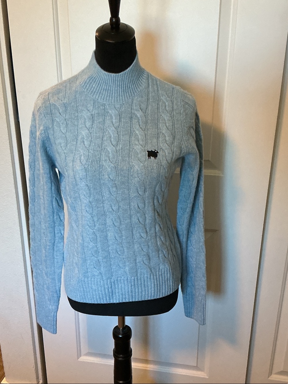 Warm & Wonderful Light Blue Cable Knit Mock Neck Women's Sweater M NWT